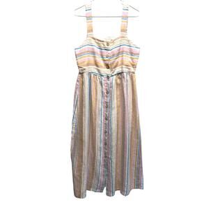 C&C CALIFORNIA Striped 100% Linen Button Midi Dress Sun Dress Beach Pool Size 10